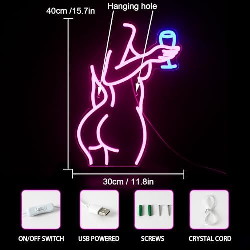 Lady Back Neon Sign Pink Woman Neon Lights Led Sexy Lady Led Sign Pink Light up for Bedroom Bar Man Cave Cafe Wall Decor for Party Decorations