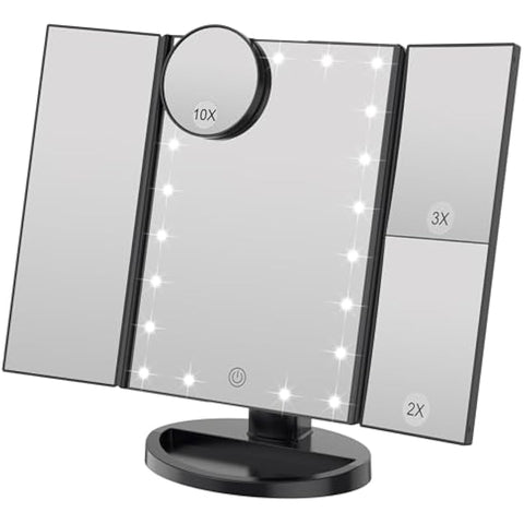 WEILY Lighted Makeup Mirror with 21 LED Lights, Dual Power Supply 2X/3X Magnifying LED, Adjustable Brightness and Angle (Black)