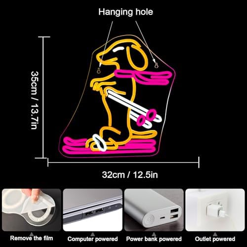 Horseneon Skateboard Neon Sign Sled Dachshund Neon Sign for Wall Decor Dimmable Animal Light up Sign for Bedroom Pet Shop Dog Lover