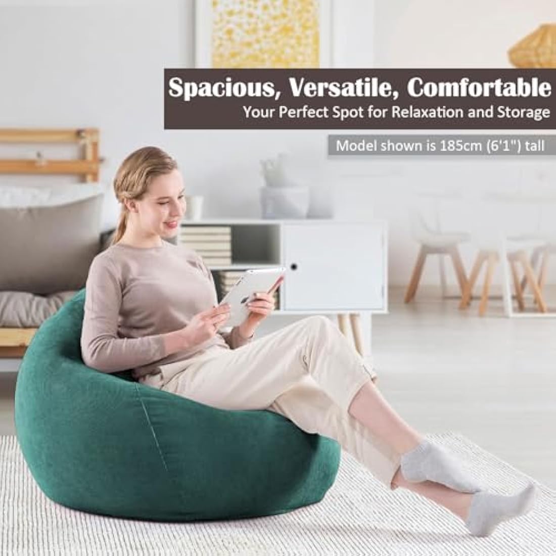 Nobildonna Bean Bag Chair Cover (No Filler) for Kids and Adults. Extra Large 300L Bean Bag Stuffed Animal Storage Washable Soft Premium Corduroy Stuffed Plush Toys Bean Bag Cover (Dark Green)