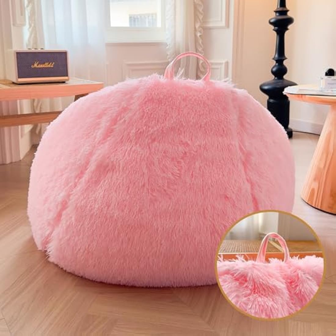 XeGe Faux Fur Comfy Bean Bag Cover for Living Room(No Filler), Fluffy Stuffed Animal Storage Bean Bag Chair Cover Home Decor, Furry Fuzzy Big Gaming Beanbag Cover Adults Kids Girls, Anti-slip, Pink