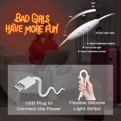 Looklight Bad Girls Have More Fun Neon Sign Red Led Neon Signs for Wall Decor Letter Neon Light Girl Neon Light Sign for Bedroom Girls Room Living Room Bar Club Party Shop