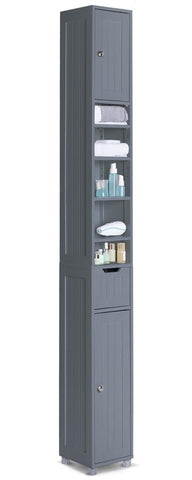 VOUNOT Tall Bathroom Cabinet Freestanding Storage Cabinet with Adjustable Shelf, 1 Drawer and 2 Doors Wooden Cupboard for Bedroom Living Room Kitchen