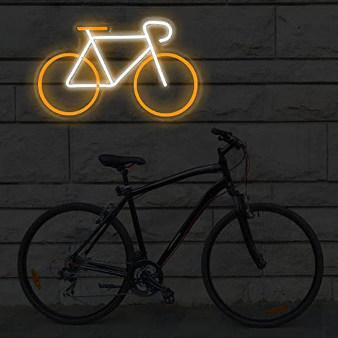 PILOYINDE Bicycle Led Signs Yellow White Neon Signs for Wall Decor Led Sign Personalized USB Powered Neon Lights for Bedroom Restaurant Bar Decor