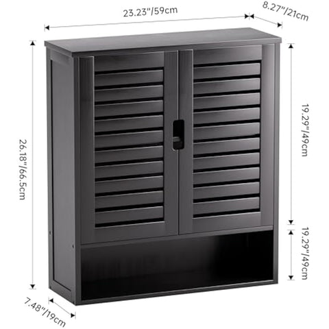 SMIBUY Bathroom Cabinet Wall Mounted, Bamboo Over-The-Toilet Storage Organizer, Space Saver Medicine Cabinet with 2 Door and Adjustable Shelves (Black)