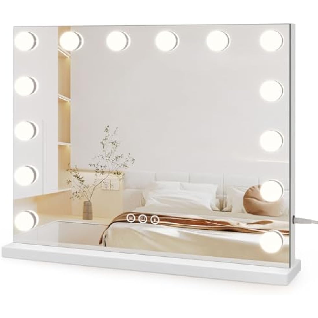 Dripex Hollywood Vanity Mirror with Lights, 50×42cm Large Lighted Makeup Mirror with 14 Dimmable LED Bulbs, USB Cable, Touchscreen Control, Cosmetic Tabletop Mirror for Bedroom, Dressing Room(White)