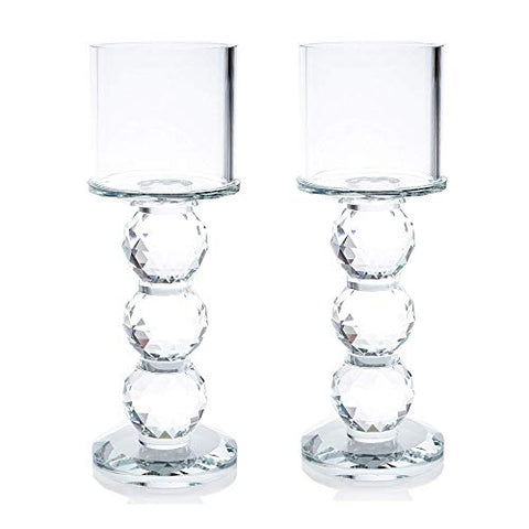 London Boutique Set 2 Decorative Gift Present Crystal Clear Cylinder Candle Holder 20cm