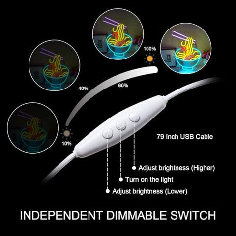 ineonlife Ramen Neon Sign, Blue Bowl Led Neon Lights for Wall Decor, Noodle Light Up Signs for Kitchen Resturant Home Dinning Room Bar Cafe Japanese Noodle Shop Decorations