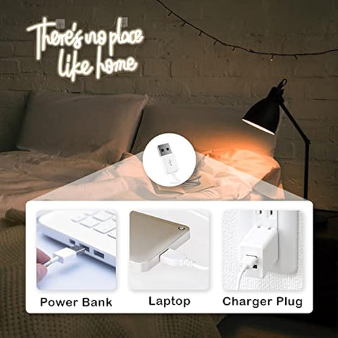 Looklight There’s no Place Like Home Neon Sign Warm White Neon Signs for Wall Decor, LED Light Sign USB Letter Light Up Signs for Bedroom Living Room Home Birthday Wedding Party
