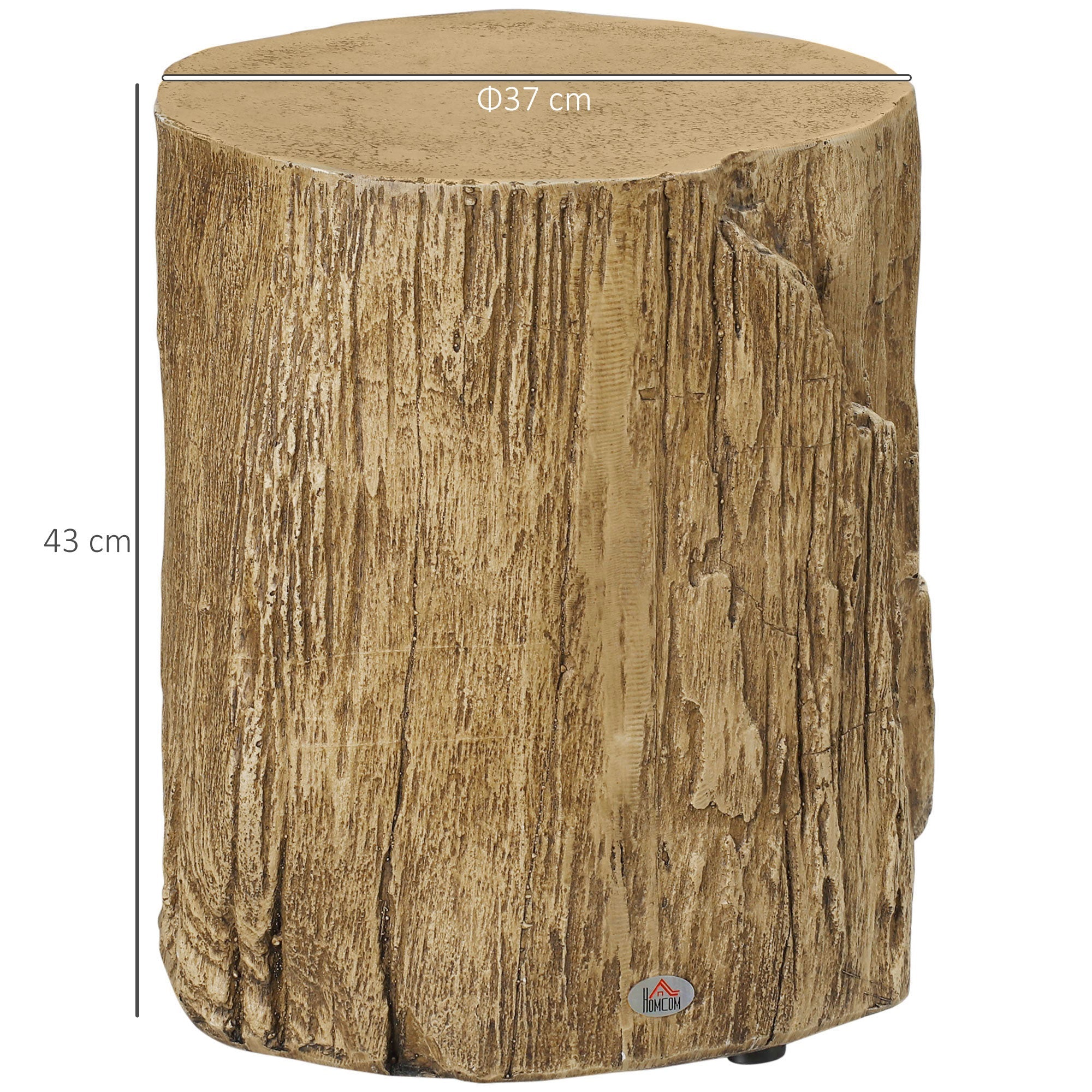 HOMCOM Tree Stump End Table, Round Concrete Side Table for Indoor and Outdoor Use, Natural Wood Effect