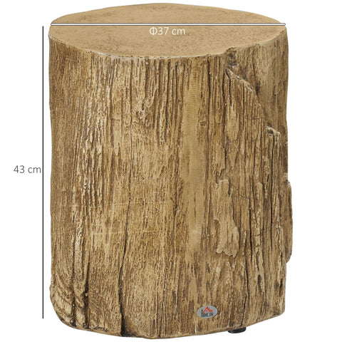 HOMCOM Tree Stump End Table, Round Concrete Side Table for Indoor and Outdoor Use, Natural Wood Effect