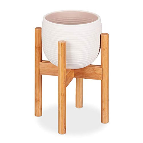 Relaxdays Bamboo Plant Stand, Adjustable, Flower Pots max. 32 cm, Pot Support, H: 35.5 cm, Natural