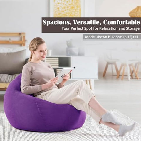 Nobildonna Bean Bag Chair Cover (No Filler) for Kids and Adults. Extra Large 300L Bean Bag Stuffed Animal Storage Washable Soft Premium Corduroy Stuffed Plush Toys Bean Bag Cover (Ultra Violet)