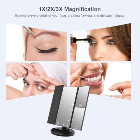 WEILY Lighted Makeup Mirror with 21 LED Lights, Dual Power Supply 2X/3X Magnifying LED, Adjustable Brightness and Angle (Black)