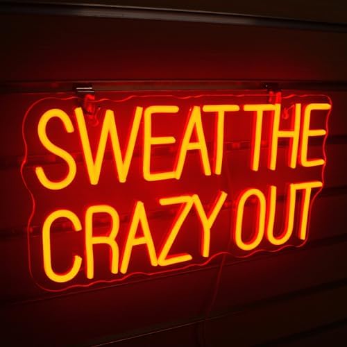 Sweat The Crazy Out Neon Sign Letters Led Neon Lights Red Neon Wall Light Fitness LED Signs for Gym Sports Office Game Room Man Cave Decoration Gift for Boys Sports Fan