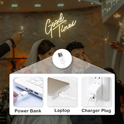 Looklight Good Times Neon Sign Warm White Led Neon Signs Letter Neon Light Happy Neon Signs for Wall Decor, USB Light Up Signs for Bedroom Bar Game Room Wedding Birthday Anniversary Party