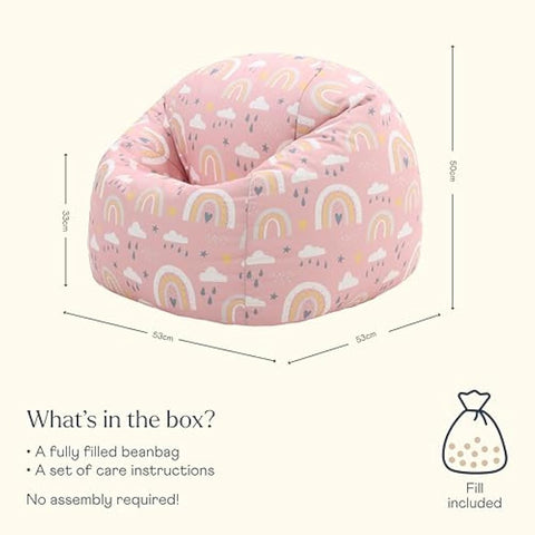 icon Rainbow Print Kids Bean Bag, Kids Bean Bag Chair with Filling Included for Girls and Boys, Childs Chair, Beanbags for Children, Nursery Décor, Playroom Décor, Bedroom Accessories