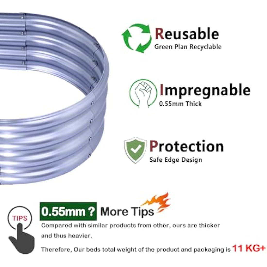 KINI MOX 2Pcs Raised Garden Bed 4x2x1 FT Galvanized Boxes Outdoor Planter Box Plant for Vegetables Flowers Herb (Oval, 4x2x1 FT/120x60x29 CM)