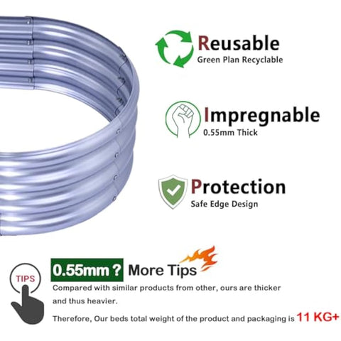 KINI MOX 2Pcs Raised Garden Bed 4x2x1 FT Galvanized Boxes Outdoor Planter Box Plant for Vegetables Flowers Herb (Oval, 4x2x1 FT/120x60x29 CM)