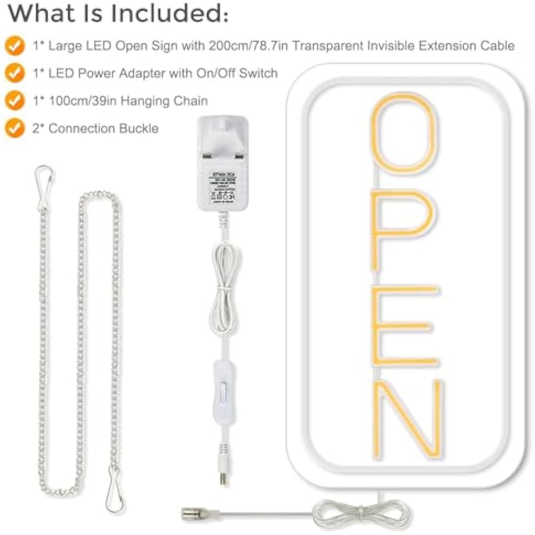 LightingWill LED Neon Open Sign, 23"x 12" Ultra Bright Open Signs for Business, Light Up Signs for Business Window, Coffee Shops, Stores, Restaurants Bars Hotel, Yellow/White, Vertical