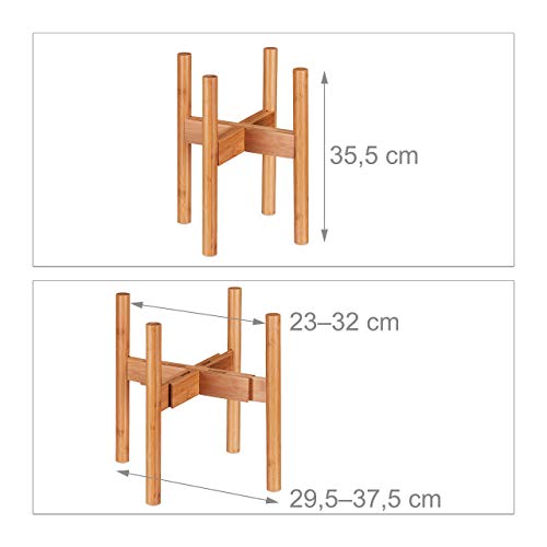 Relaxdays Bamboo Plant Stand, Adjustable, Flower Pots max. 32 cm, Pot Support, H: 35.5 cm, Natural