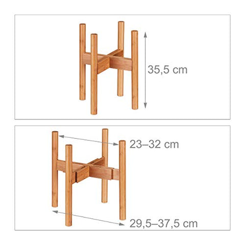 Relaxdays Bamboo Plant Stand, Adjustable, Flower Pots max. 32 cm, Pot Support, H: 35.5 cm, Natural