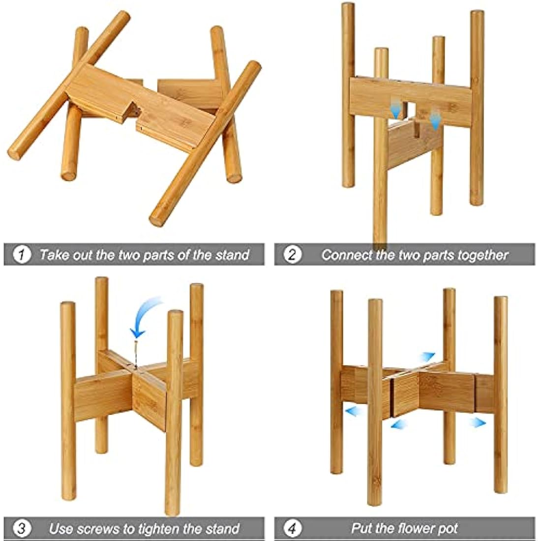 2-Pack Plant Stand, Mid-Century Modern Flower Pot Holder, Flower Pot Holder, Bamboo Adjustable Flower Pot Holder, Indoor Bamboo Modern Plant Holder, Fits Pot Size of 20-30 CM (Plant Pot NOT Included)