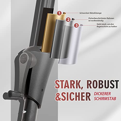 Sekey? 270 cm Parasol with Crank and Auto Tilt, Market Umbrella for Patio, Balcony and Garden, Windproof, Stable, UPF 50+, Grey, Round