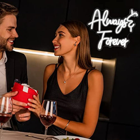 Looklight Always Forever Neon Led Sign - White Acrylic Letter USB Night Lamp for Bedroom, Wedding, Engagement, Birthday, Party, Christmas