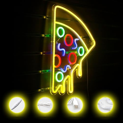 Pizza Neon Light Acrylic Led Sign Food Shape Neon Signs for Wall Yellow Led Pizza Neon Light Sign for Bedroom Restaurant Kitchen Party Decoration