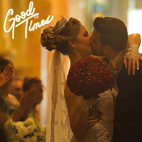 Looklight Good Times Neon Sign Warm White Led Neon Signs Letter Neon Light Happy Neon Signs for Wall Decor, USB Light Up Signs for Bedroom Bar Game Room Wedding Birthday Anniversary Party