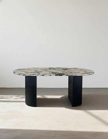 Amina Oval Dining Table, Solid Wood & Marble