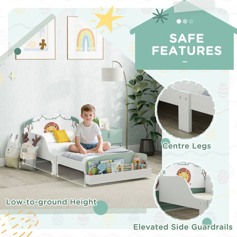 AIYAPLAY Toddler Bed with Storage, Guardrails, Lion Design, for Ages 3-8 Years, Fits 140 x 70cm Mattress, Green