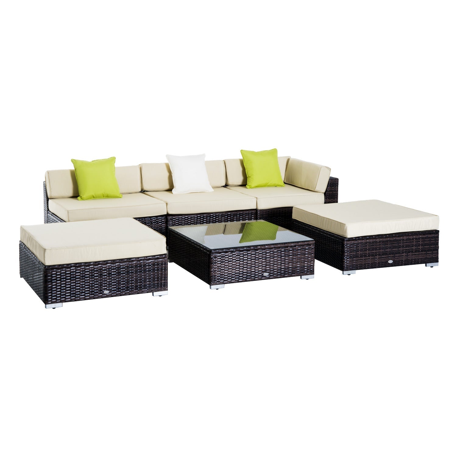 6 PC Rattan Sofa Coffee Table Set Sectional Wicker Weave Furniture