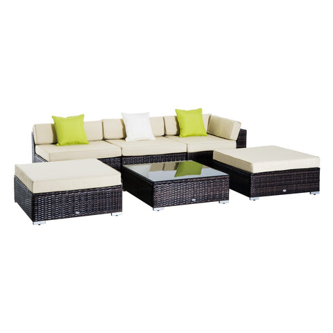 6 PC Rattan Sofa Coffee Table Set Sectional Wicker Weave Furniture