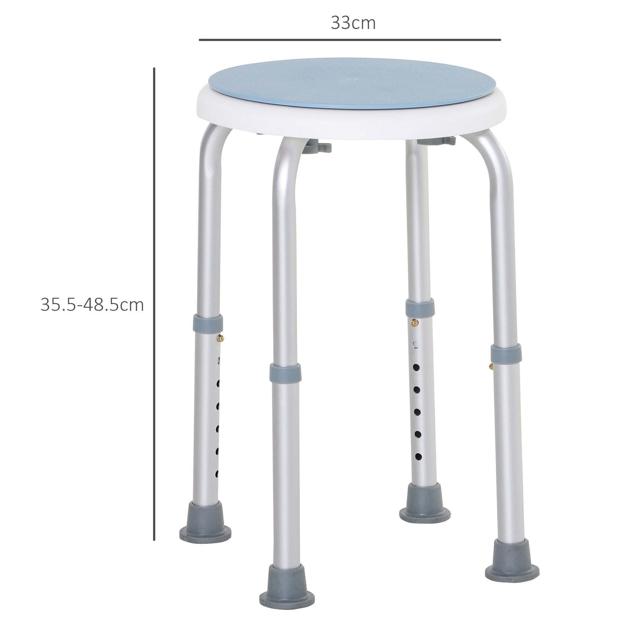 HOMCOM 360° Swivel Shower Chair, Height Adjustable Aluminium Shower Stool with Non-Slip Feet for Disabled, Elderly, Blue