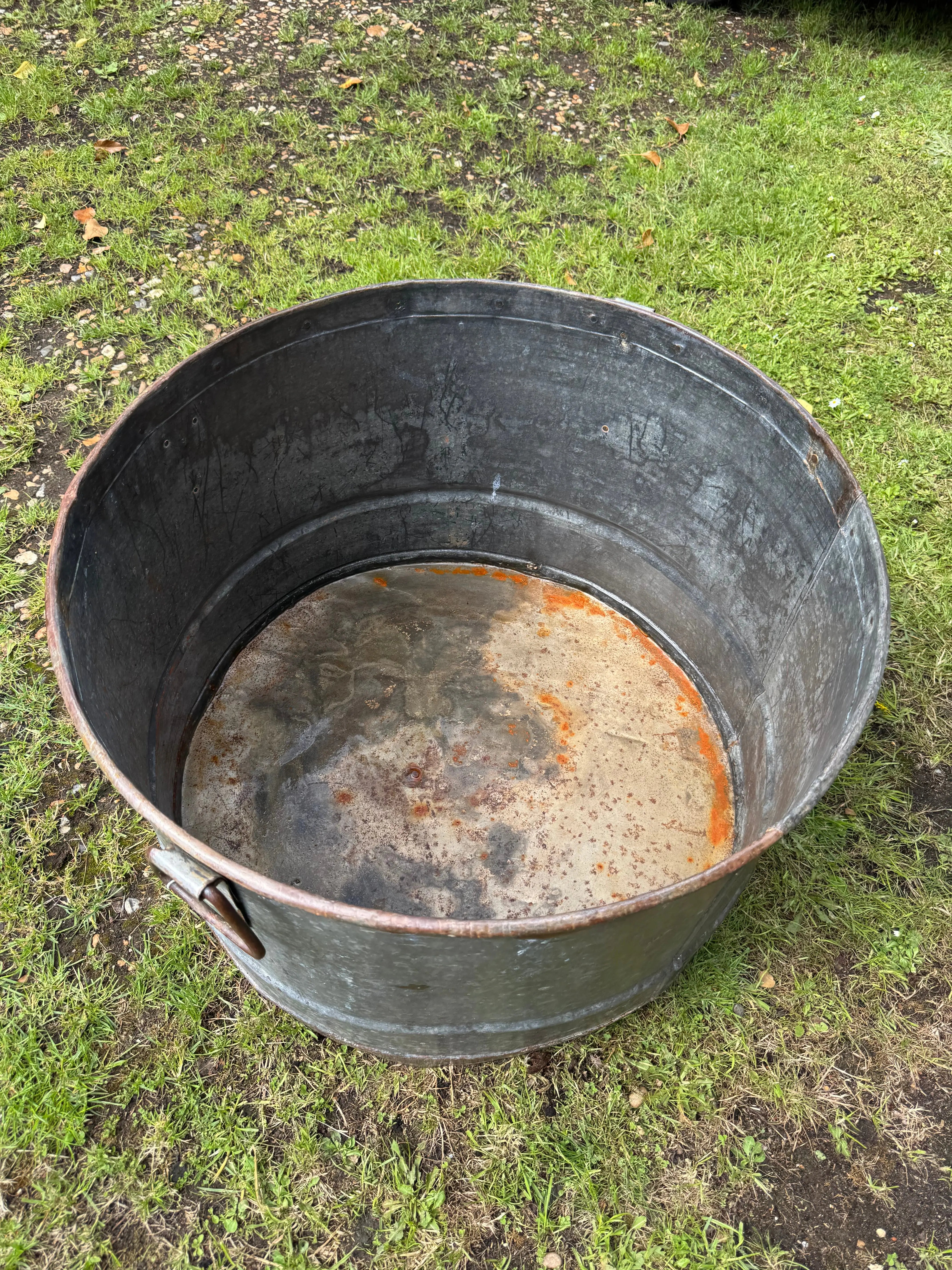 Vintage Galvanised Metal Round Garden Planter Tub Rustic Outdoor Pot