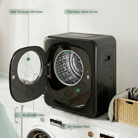 HOMCOM 4kg Vented Tumble Dryer with 5 Drying Mode, 800W Compact Freestanding Front Tumble Dryer Black
