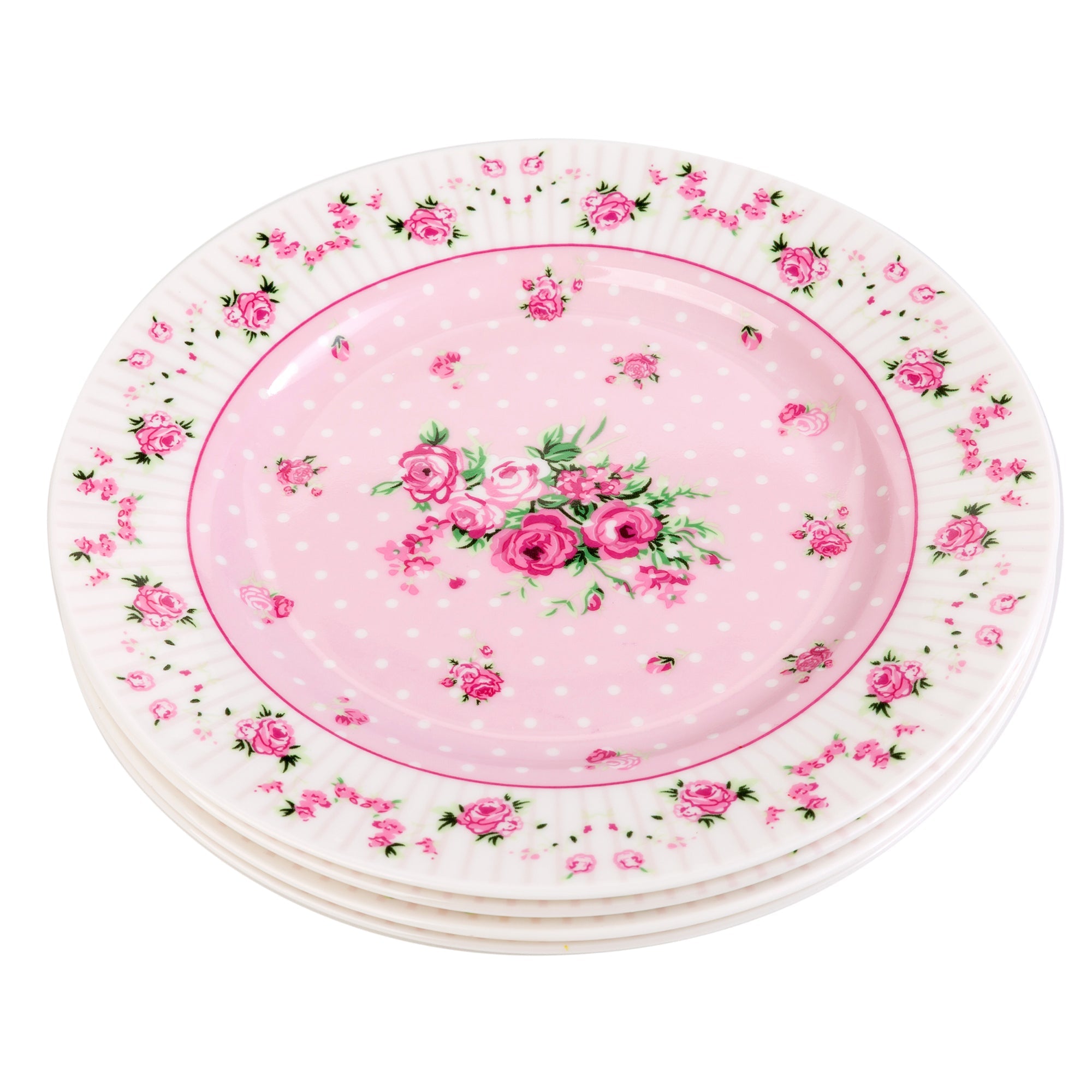 London Boutique Side Dessert Plates 7 Inches Wide Rimmed Rose Pink (Set of 4)