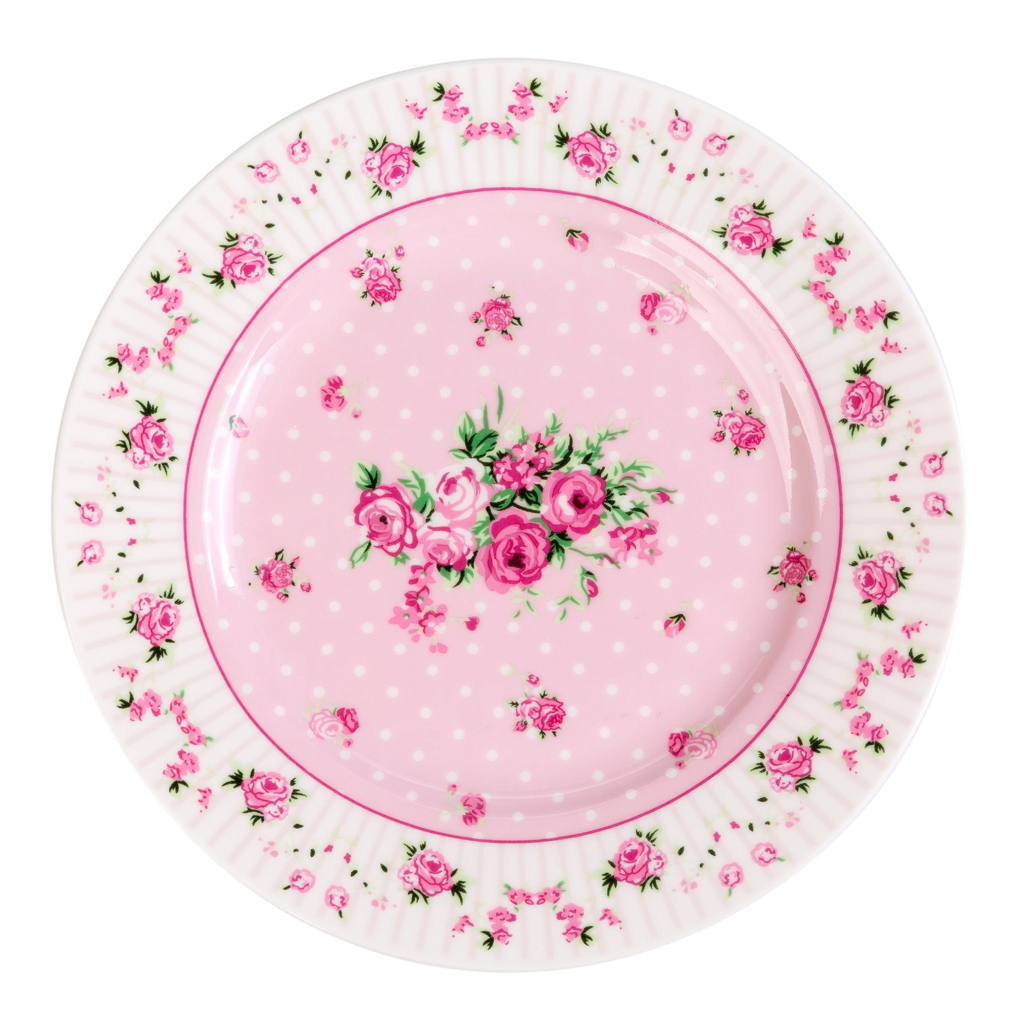 London Boutique Side Dessert Plates 7 Inches Wide Rimmed Rose Pink (Set of 4)