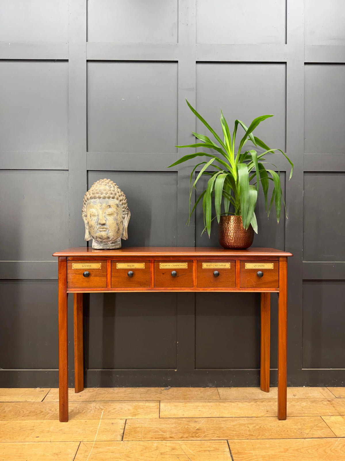 Vintage Mahogany Apothecary Style Five Drawer Console Hall Table Sideboard