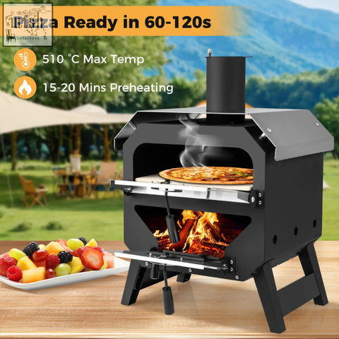 Black metal 45 cm outdoor pizza oven with pizza stone stainless steel vent with fire and smoke and oxford cloth cover
