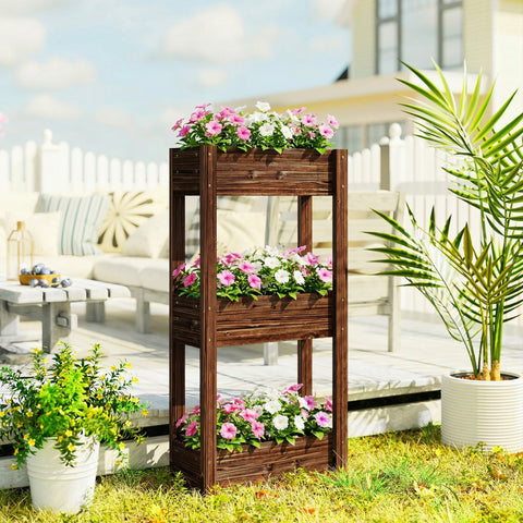 Outsunny 3-Tier Wooden Raised Planter, Raised Garden Bed on Legs with Drainage Holes and Bed Liner, Elevated Garden Planter