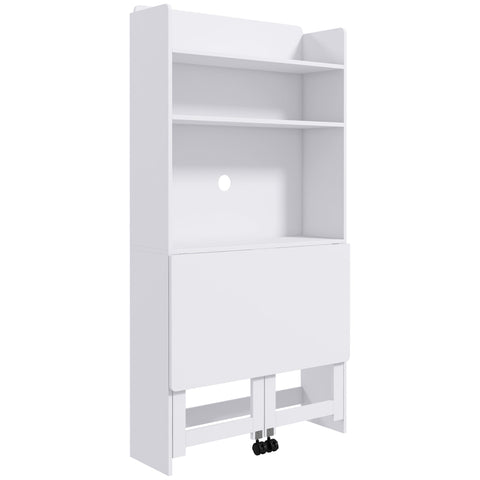 HOMCOM Foldable Desktop, Computer Desk with Storage Shelves, 80 x 69 x 155 cm, White