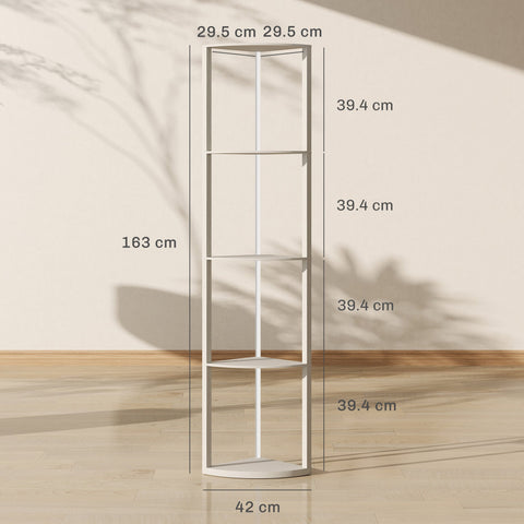 HOMCOM RGB LED Floor Lamp with Shelves, 5-Tier Dimmable Standing Lamp with Adjustable Brightness and Remote Control, Modern Corner Display Shelf Unit for Living Room Bedroom Office, Oak