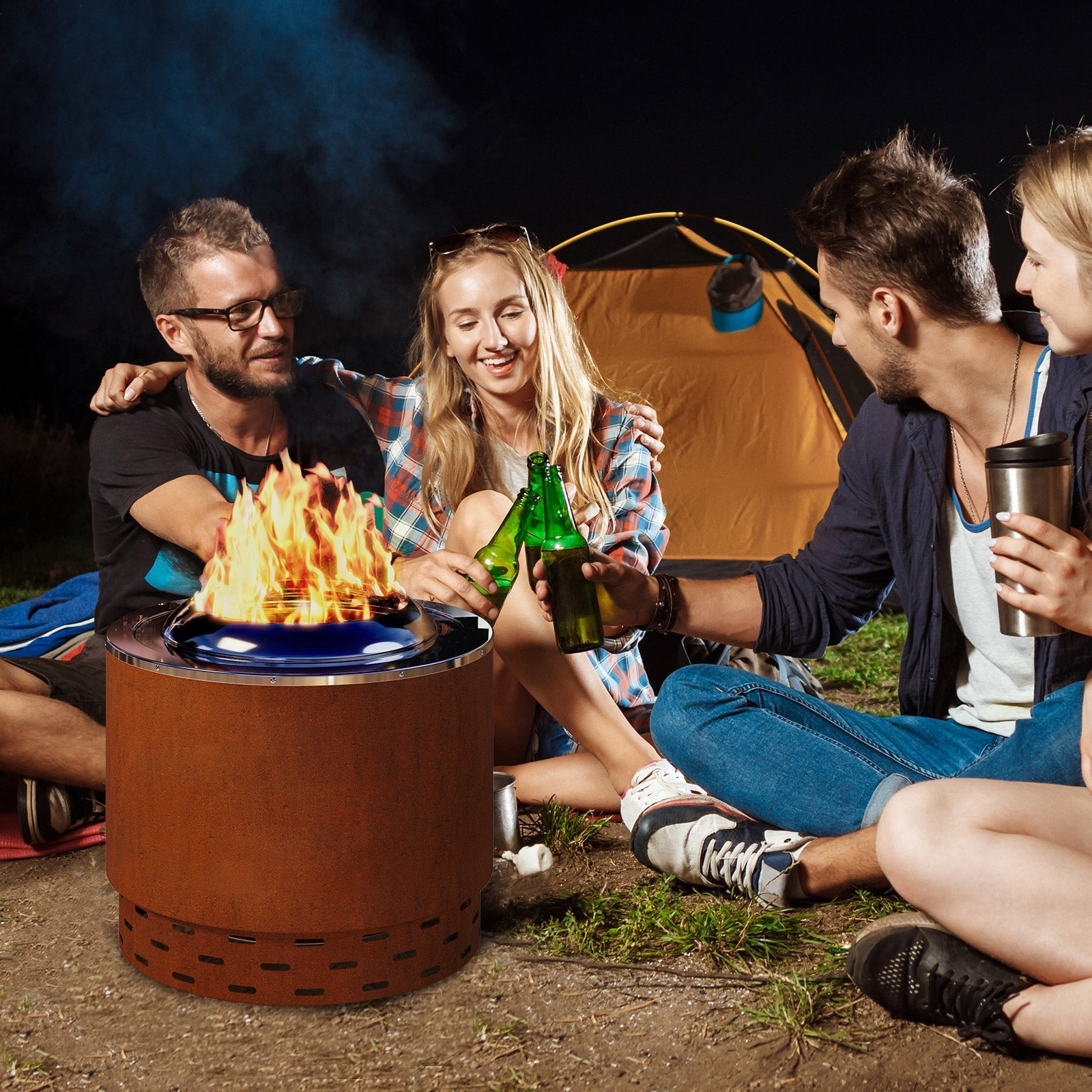 49cm Smokeless Stainless Steel Fire Pit with Weathering Steel Shell