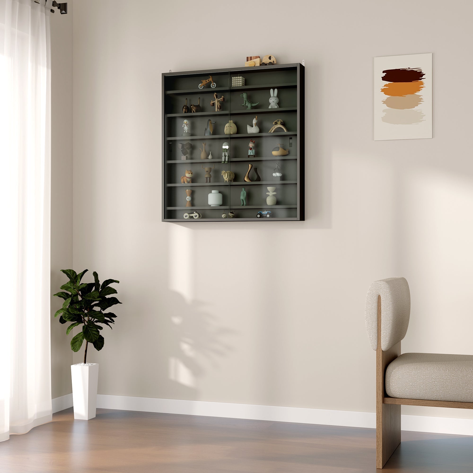 HOMCOM Six Shelf Display Cabinet, with Glass Doors - Black