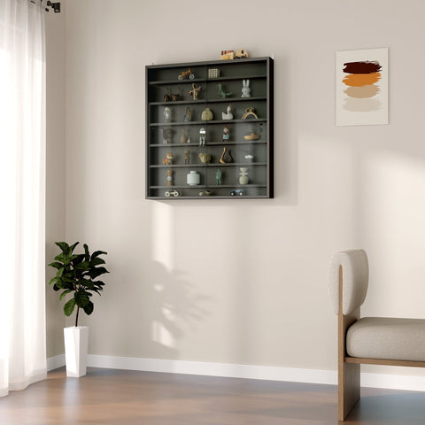 HOMCOM Six Shelf Display Cabinet, with Glass Doors - Black