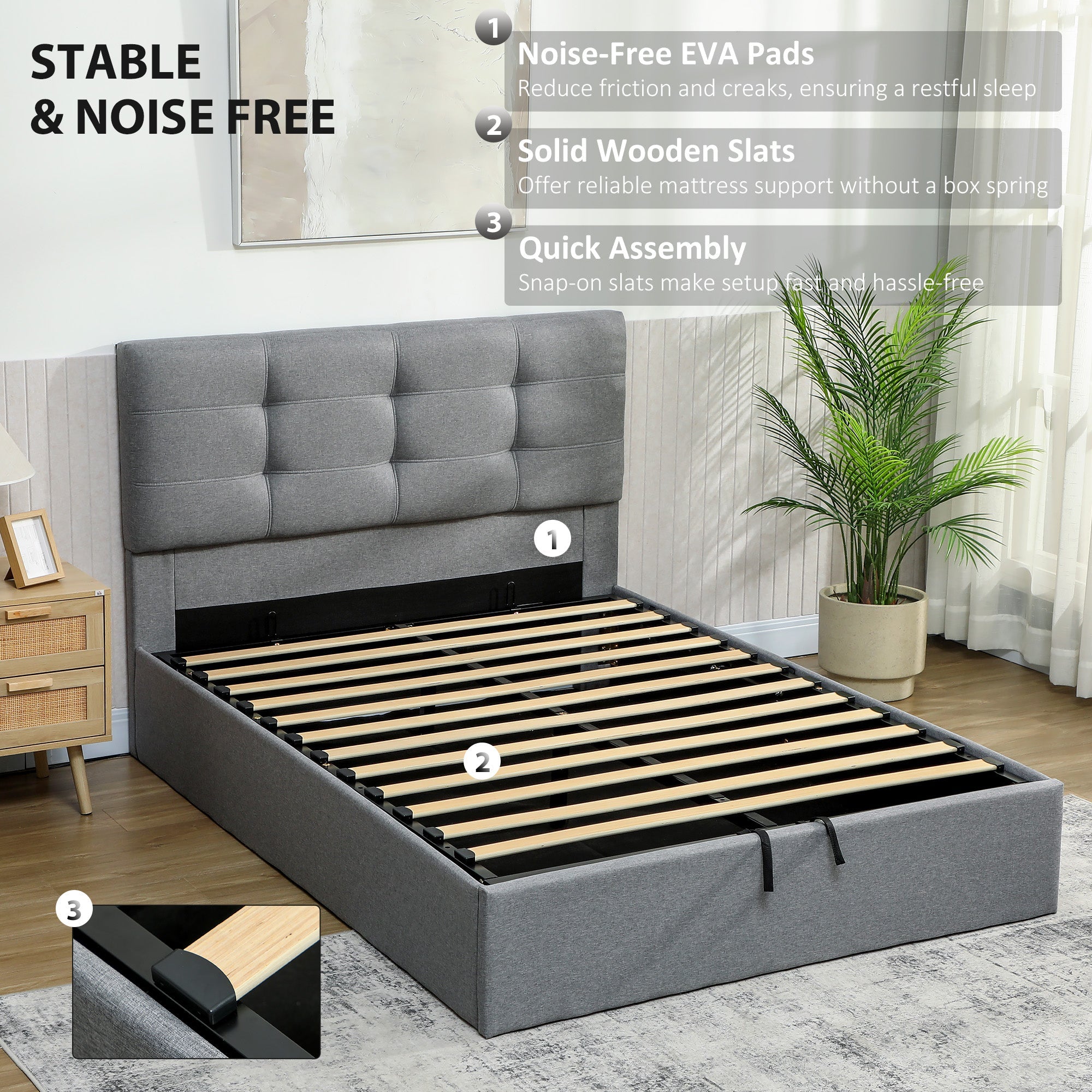 HOMCOM 4ft6 Double Ottoman Bed with Gas Lift Storage - Grey