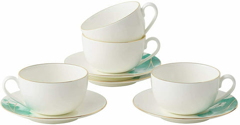 Cup and Saucer Set 4 Watercolour with Gold Banding Premium Porcelain Light Weight 200ml